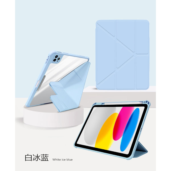 Fodral för iPad 2017/2018 9.7\" vit isblå mångsidigt spänne vikbart läder