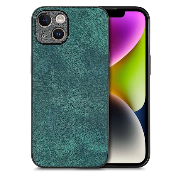 Fodral för iPhone 14 Pro Max grönt läder enkelt solid fina porer flera modeller