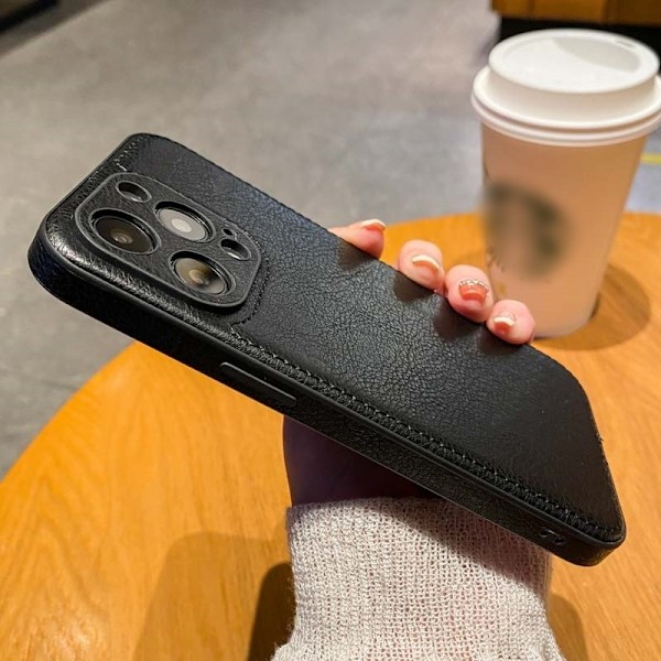 iPhone 16 -kotelo, musta K1a \"puhdas nahkakotelo\", business retro pyöreä reikä, puuttuva etiketti creat