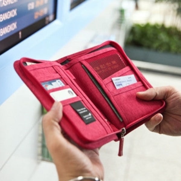 Menn kvinner Fanny Pack Midjepose Oppbevaring Midt-Length Billett Dokument Passholder Lommebok Stor telefon Rose Red