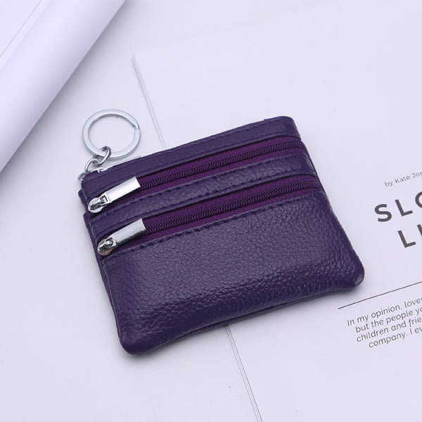 Kvinder pung møntpung ægte læder hjemme lynlås nøgletaske Multifunktionel kortholder Purple