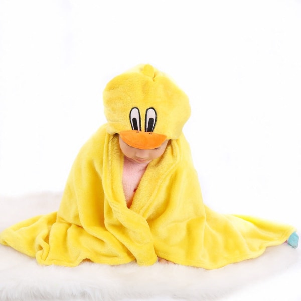 Flanell badehåndkle for barn Badekåpe Cartoon Cape Cloak Babys Teppe Klem Teppe Big Yellow Duck 100X70cm