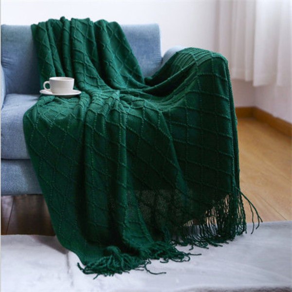 Cover Peitto Neulottu Peitto Homestay Hotel Bed Runner Peitto Sängynpeitto Nap-peitto Dark green 127*172cm