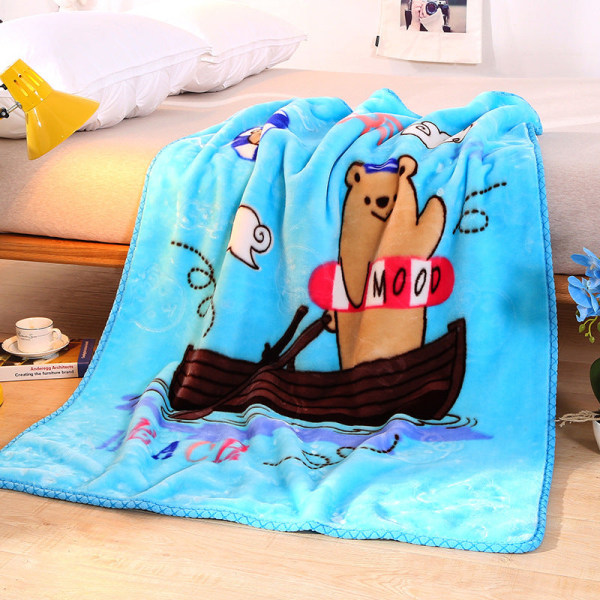 Forsyning flannel præget børnetæppe dobbelt lag tegneserie termisk aircondition baby tæppe Bear Rowing 100×130cm