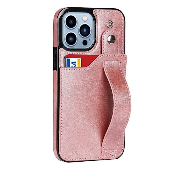 Etui til iPhone 14 Plus Rosaguld Håndledsrem Kort Etui Håndled Læder Holder Wallet