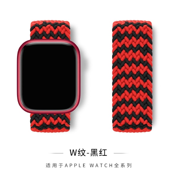 Kellon ranneke Apple Watch iWatch 38/40/41/42mm L-koko W-kuvio - musta ja punainen