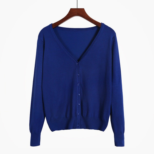 Kvinder Strik Efterår Vinter Sweater Cardigan Langærmet V-hals Aircondition skjorte Slankende Colorful blue M
