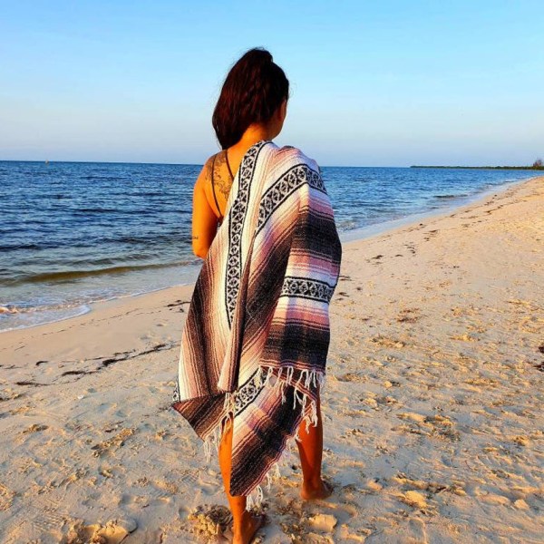 Geometrisk kvast stil tæppe vævet kvast strandhåndklæde tæppe Picnic måtte yoga bomuldstæppe Gray powder 130*170cm