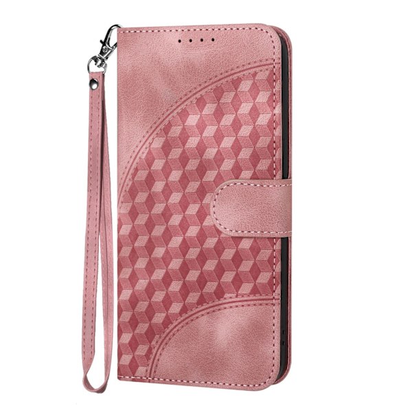 Fodral för iPhone 13 Pro rosa läder solid textur diamantpräglad kortplats plånbok