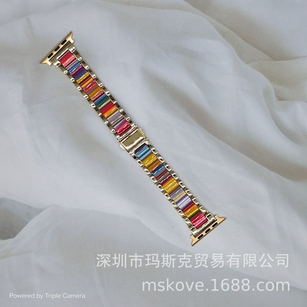 Klockarmband för Apple Watch iWatch 38-40-41MM Guld och Regnbåge Resin