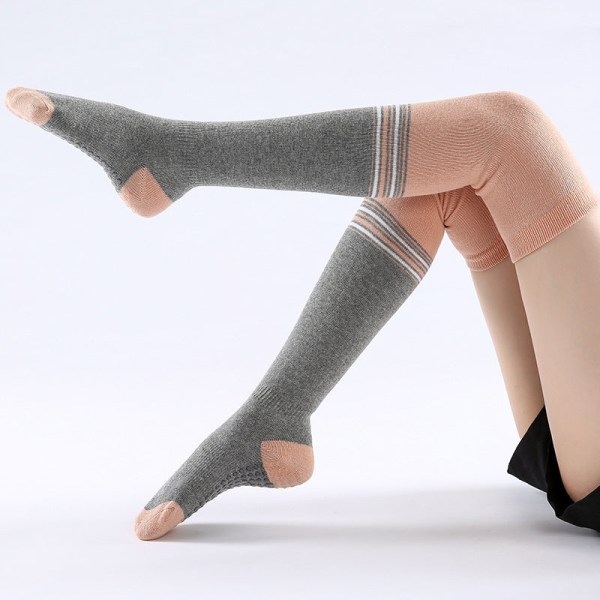Lange engangs non-slip yoga sokker 3 par dame cross strop Rygløse bomuldsstrømper Pink