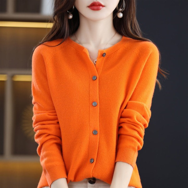 Kvinder strik efterår vinter sweater koreansk rund hals ensfarvet uld strik cardigan ydre toppe Beige XXL