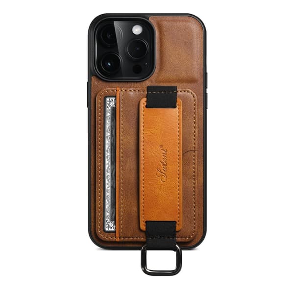Fodral för iPhone16e H13 brun kortplats handledsrem läder