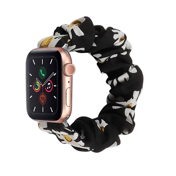 Kellon ranneke Apple Watch iWatch 42/44/45 Kellotaulun koko S Musta tausta Valkoinen krysanteemi