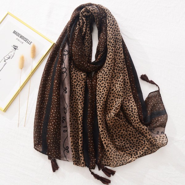 Kvinder tørklæde sjal 2022 forår efterår bomuld og hør farve matchende leopard print solbeskyttelse Brown 180*90cm