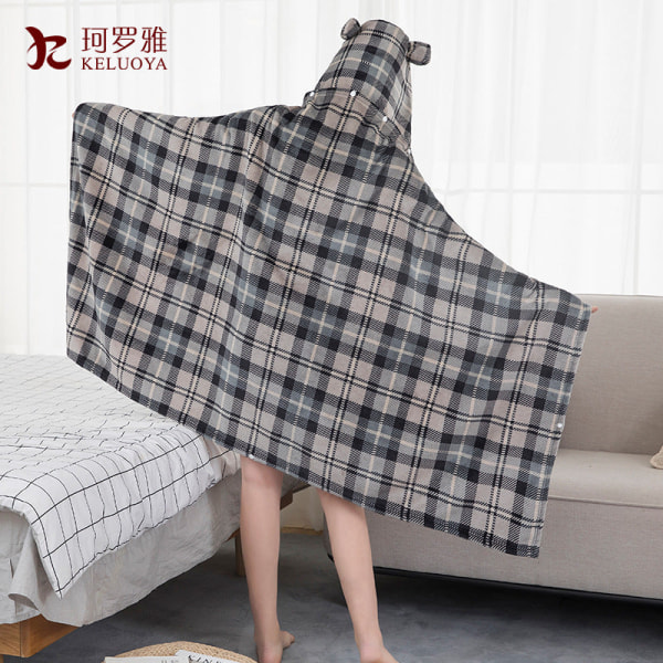 Flannel Blanket Cape and Shawl Cartoon Blanket Soft Breathable Autumn and Winter Lunch Break Blanket Gray style 100*150cm