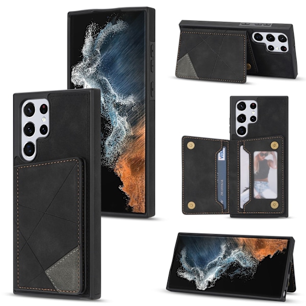 Fodral för iPhone 13pro Max svart söm korthållare läder mode