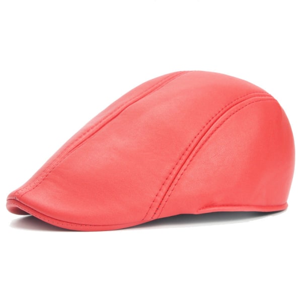 Baretti Hattu Nahka Baretti Miesten Cap Advance Hatut Keski-ikäisten ja Vanhusten Naisten Hattu Red M（56-58cm）