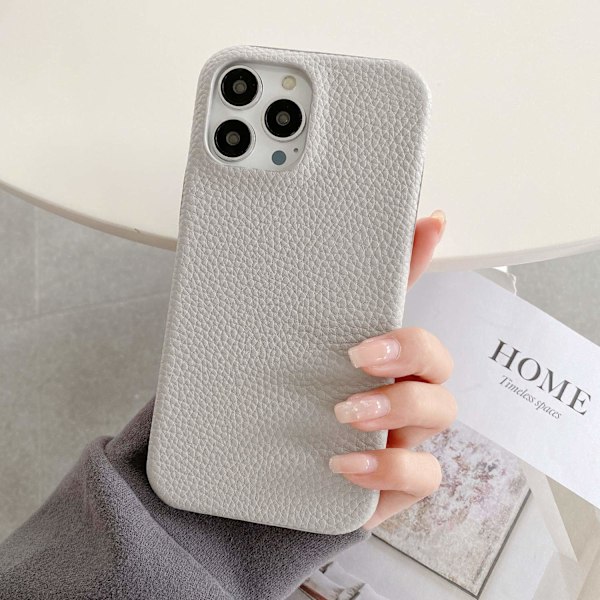 Fodral för iPhone 14 Pro Max grå lychee läderkänsla