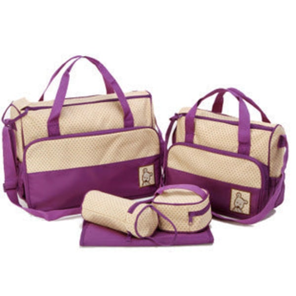 Vaippalaukut Mommy Bag viisiosainen yhdistelmä, suuri kapasiteetti, monitoiminen Purple