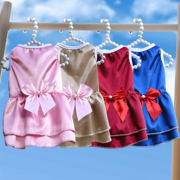 Dyreklær Hundeskjørt Sløyfe Kjole Brudekjole Vår Sommer og Høst Rutete Stripete Small red plaid bow M
