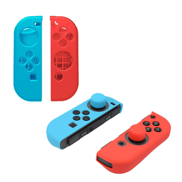 For Nintendo Switch 11-i-1 håndtak silikongummihylse Joystick Cap Host Silikonetui A blue and red