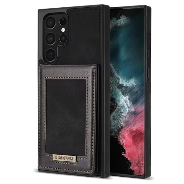 Etui til iPhone 14max sort beslag kortholder multifunktion