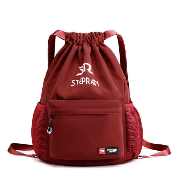 Sammenfoldelig Gym Bag Træningsrygsæk Snørepose Snørepose Basketballtaske Wine Red Small Size