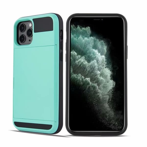 Etui til iPhone 13 mini, mintgrøn, med skydbart kortrum, 2 i 1 holder pung
