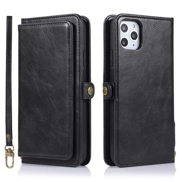 Fodral för iPhone 14 svart multi kort delat läder multi funktion kortplats retro plånbok