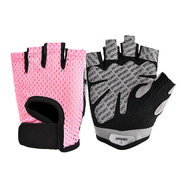 Women Men Cycling Gloves Half Finger Sports Training Fitness Mesh Breathable Thin Pink S