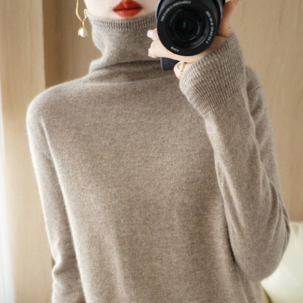 Women Knitwear Autumn Winter Sweater Pile Collar Warm and Slimming Bottoming Shirt Long Sleeve Purple XL