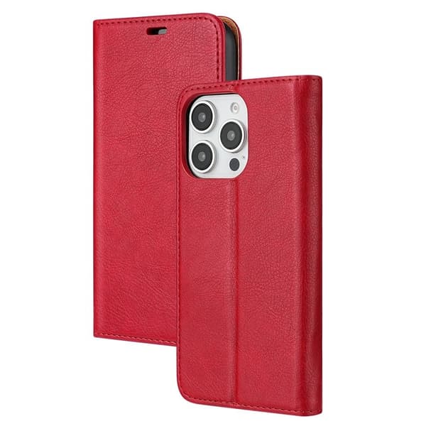 Fodral för iPhone 13 Pro Max rött läder kortplats full flip