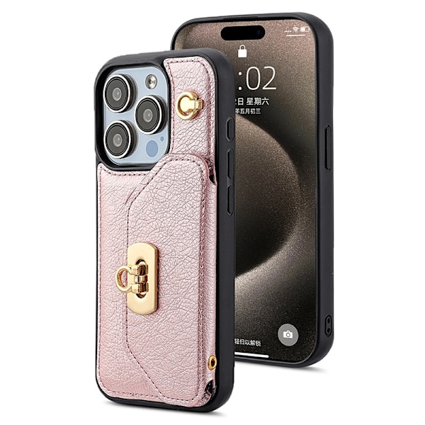 Fodral för iPhone 13 Pro roséguld messengerväska kortplats axelremsväska mini