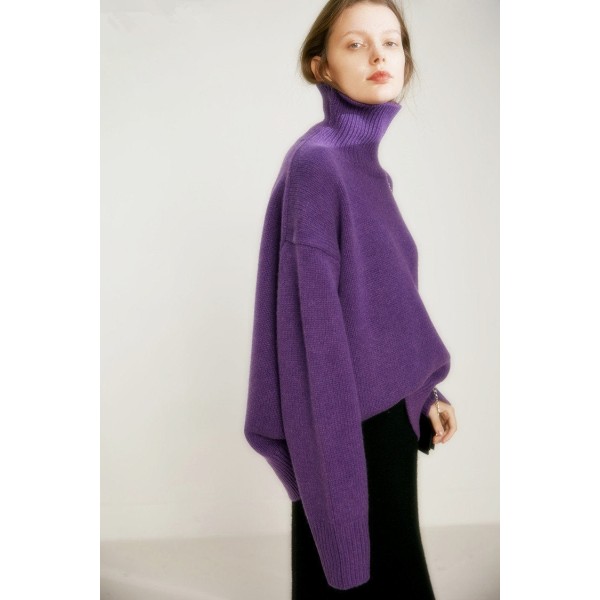 Women Knitwear Autumn Winter Sweater High Collar Woolen Sweater Thick Loose Pullover Bottoming Light gray S