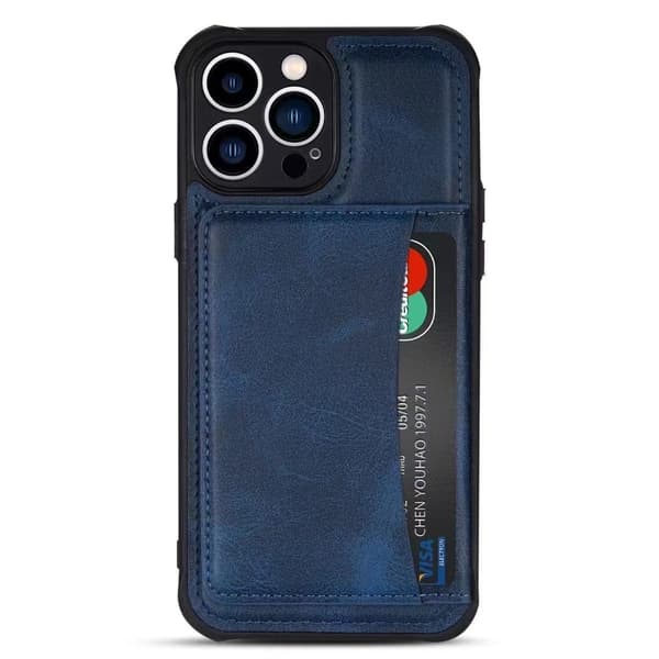 Etui til iPhone 14PRO blått visittkortholder og magnetisk