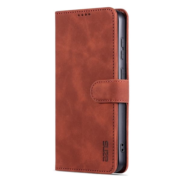 Etui til iPhone 15 Pro Max brun Aishang lær solid flip kortspor
