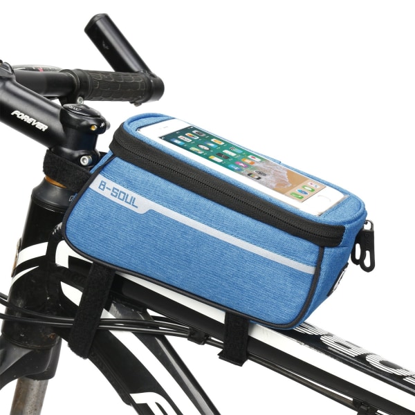 Sykkel terrengsykkelveske Front Beam Road Riding Mobiltelefonveske Blue 21*9*10.5cm