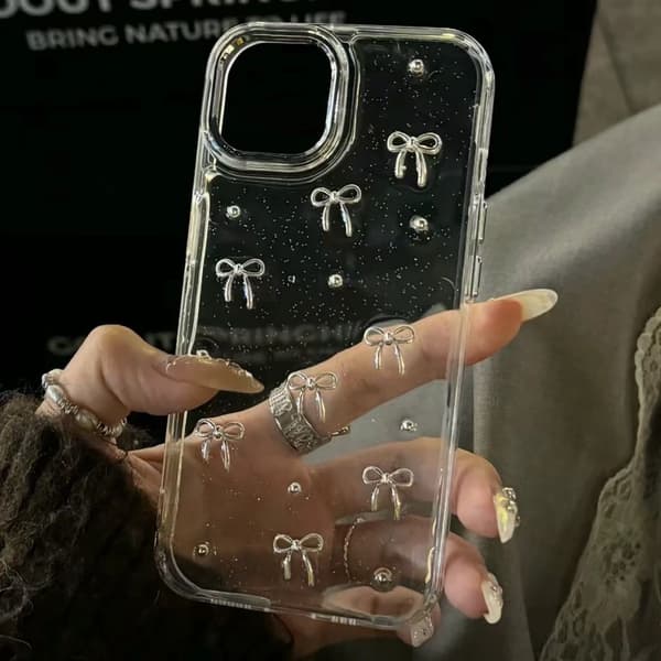 Etui til iPhone 17pro Epoxy Metal Bow Transparent