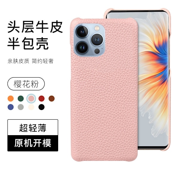 Fodral för iPhone 13 Pro Max rosa halvt täckt högkvalitativt läder, ett stycke