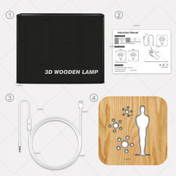 LED Wooden Carving Night Light USB Power Creative Pattern T1825W