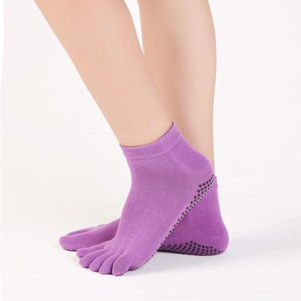 1 Sæt Yoga Socks Handsker Kvinder Skridsikker Fem Finger Toe Sokker Pilates Massage Atletisk Sports Sokker Handsker Sæt Purple