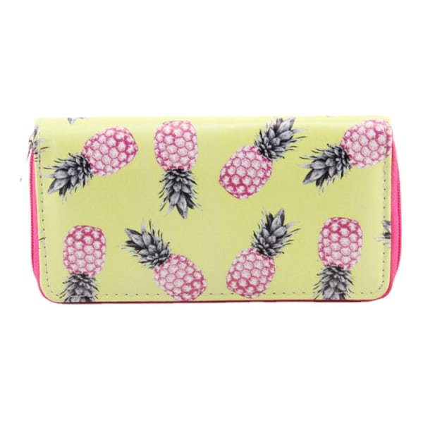 Ananas Frugt Lang Pu tegnebog Student Vandret firkantet tegnebog clutch med lynlås Pink