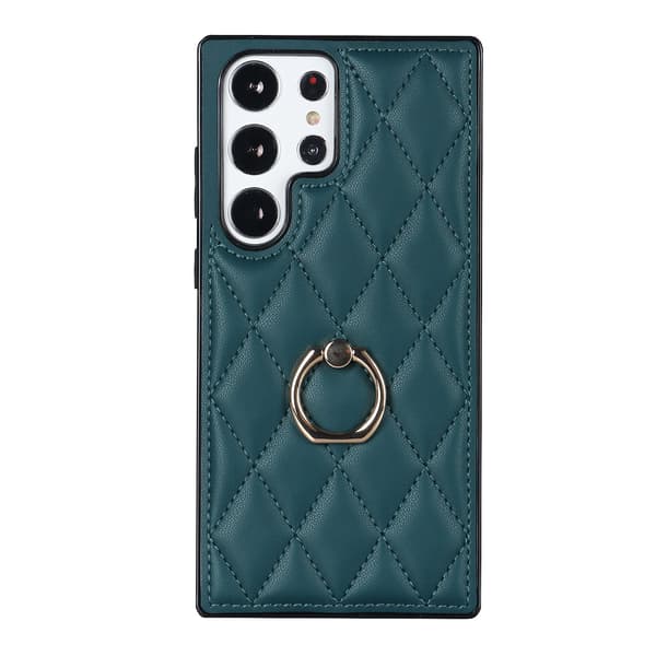 Fodral för iPhone 14 6.1 olivgrön ins ring diamantfäste läder