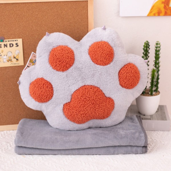 Cute Kitty Airable Cover Cat's Paw Pude Tæppe To-i-One Nattepude Pyntepude Wenhe Gray 35*40cm