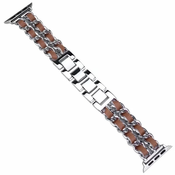 Klockarmband för Apple Watch iWatch 38/40/41/ 10:e generationen 42mm silver med brunt