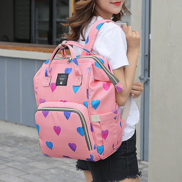 Skötväskor Mammaväska Multifunktionell vattentät ryggsäck med stor kapacitet Mode Pink love heart