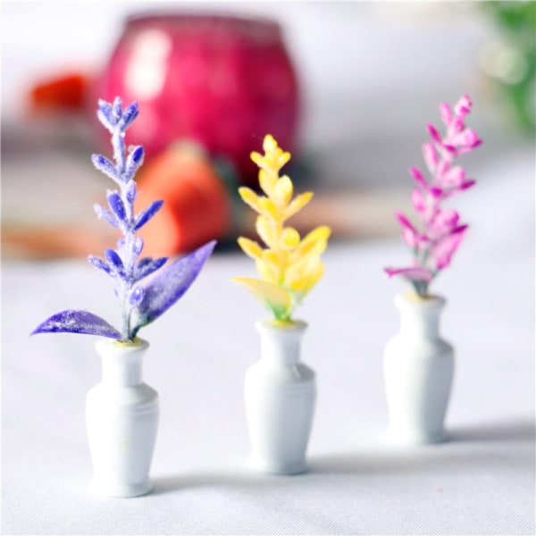 Miniature Møbler Legetøj Dukker Hus DIY Dekoration Tilbehør Mini Blomsterpotte Udendørs Blomst Purple