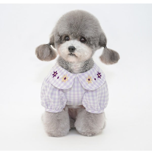Husdjurskläder Vår Sommar Nya valp Två fötter Kläder Teddy Pomeranian Kläder Blue Plaid L