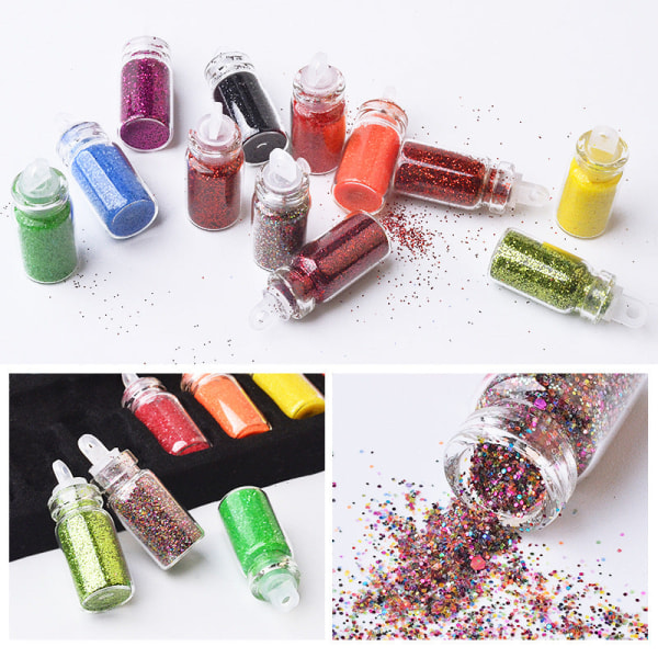 Kynsikoristeet nail art varten 48-värinen lasipullo, kynsikoristeet hohtava puuteri paljetteja kuusikulmainen kaviaari 48-Color mixed Color set sequins